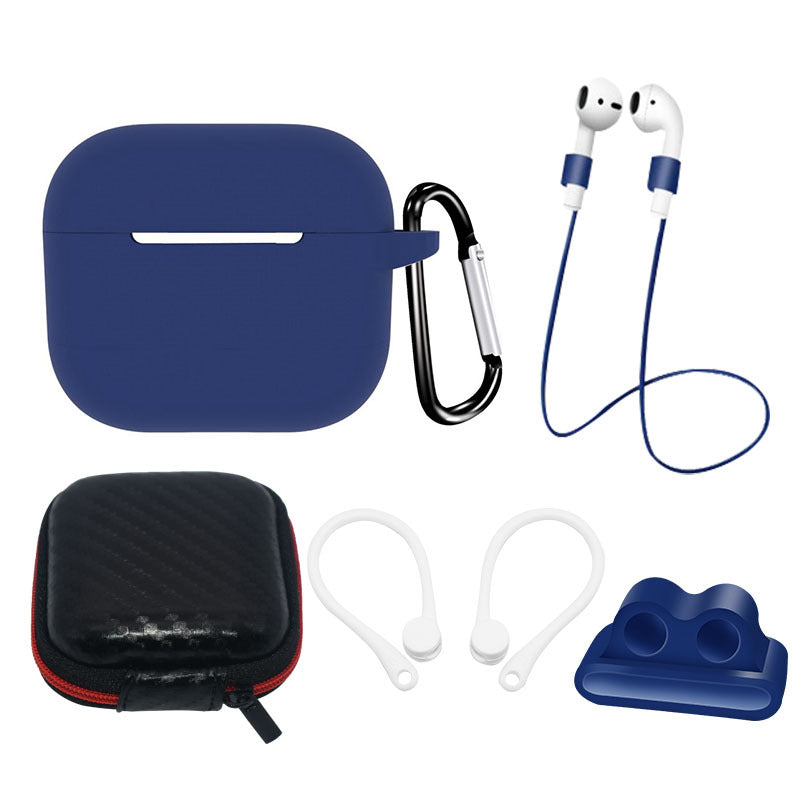 6 in 1 For Apple AirPods 3 Portable Carrying Bag Headset Silicone Case Set with Earbuds Holder / Anti-Lost Neck Strap