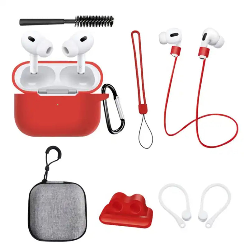 8 in 1 Portable Storage Bag Set for AirPods Pro 2 Silicone Case with Strap / Neck Strap / Cleaning Brush