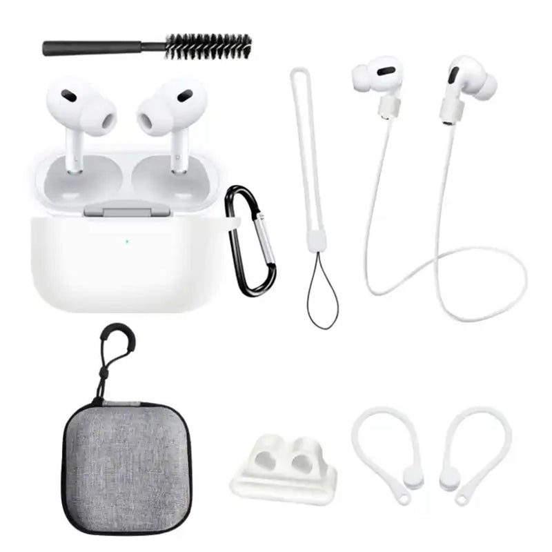 8 in 1 Portable Storage Bag Set for AirPods Pro 2 Silicone Case with Strap / Neck Strap / Cleaning Brush