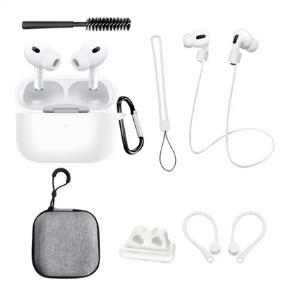 8 in 1 Portable Storage Bag Set for AirPods Pro 2 Silicone Case with Strap / Neck Strap / Cleaning Brush