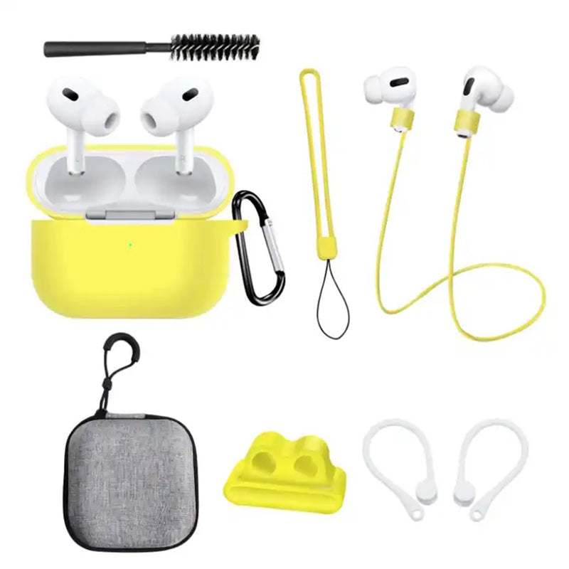 8 in 1 Portable Storage Bag Set for AirPods Pro 2 Silicone Case with Strap / Neck Strap / Cleaning Brush