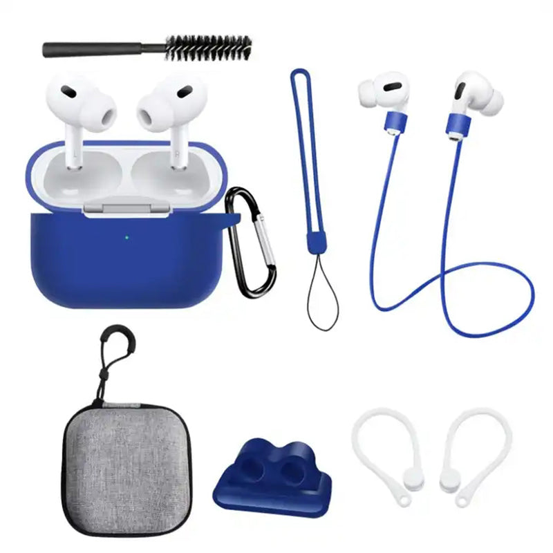 8 in 1 Portable Storage Bag Set for AirPods Pro 2 Silicone Case with Strap / Neck Strap / Cleaning Brush