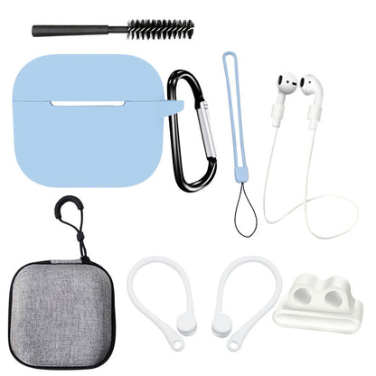 For Apple AirPods 3 Silicone Protective Cover Anti-lost Rope Hanging Buckle Ear Hook 8-in-1 Accessories Kit