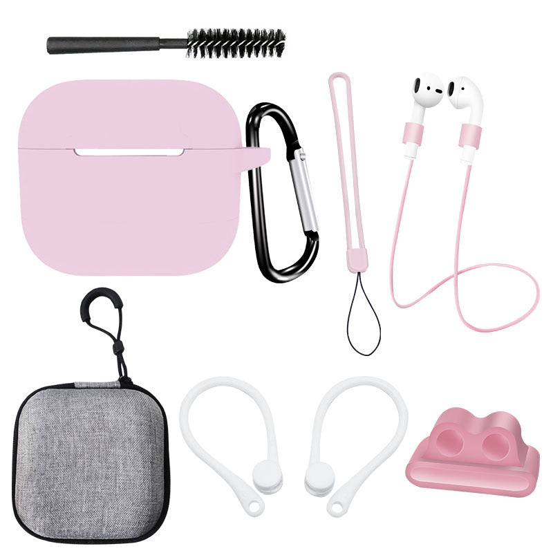 For Apple AirPods 3 Silicone Protective Cover Anti-lost Rope Hanging Buckle Ear Hook 8-in-1 Accessories Kit