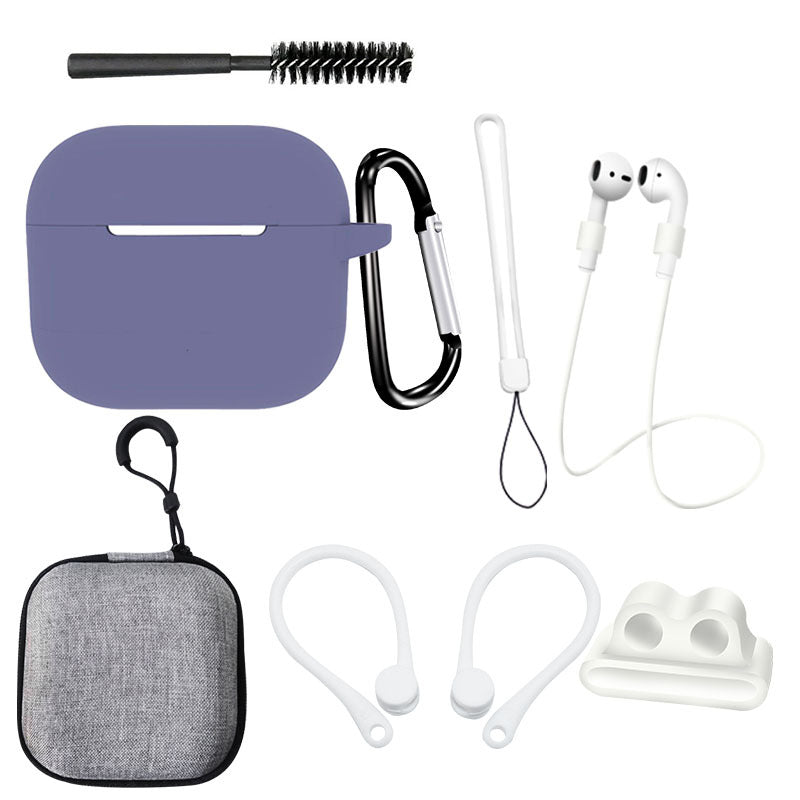 For Apple AirPods 3 Silicone Protective Cover Anti-lost Rope Hanging Buckle Ear Hook 8-in-1 Accessories Kit