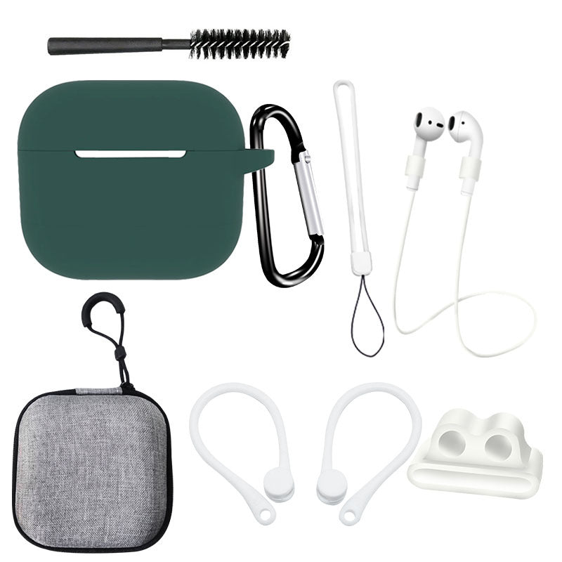 For Apple AirPods 3 Silicone Protective Cover Anti-lost Rope Hanging Buckle Ear Hook 8-in-1 Accessories Kit