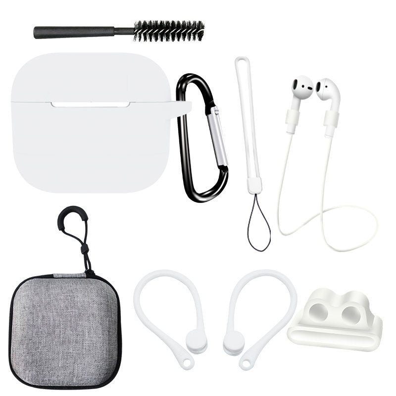 For Apple AirPods 3 Silicone Protective Cover Anti-lost Rope Hanging Buckle Ear Hook 8-in-1 Accessories Kit