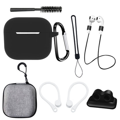 For Apple AirPods 3 Silicone Protective Cover Anti-lost Rope Hanging Buckle Ear Hook 8-in-1 Accessories Kit