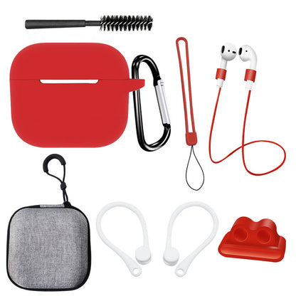 For Apple AirPods 3 Silicone Protective Cover Anti-lost Rope Hanging Buckle Ear Hook 8-in-1 Accessories Kit