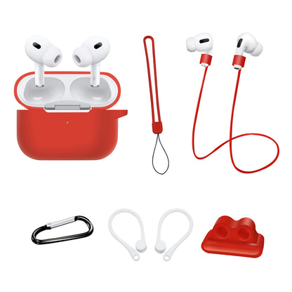 For AirPods Pro 2 Silicone Cover Neck Rope Hanging Buckle Ear Hook 6-in-1 Anti-lost Accessories Kit