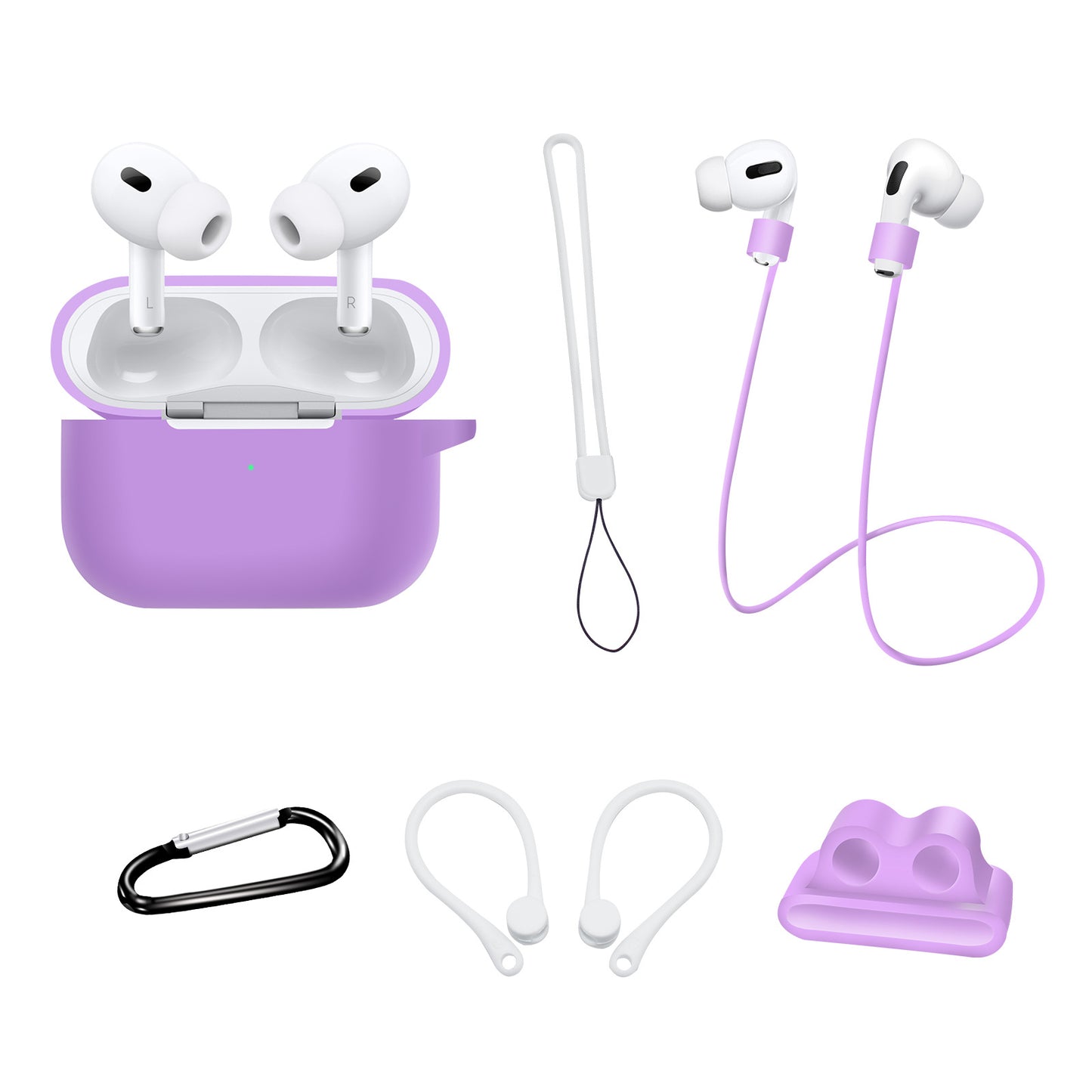 For AirPods Pro 2 Silicone Cover Neck Rope Hanging Buckle Ear Hook 6-in-1 Anti-lost Accessories Kit