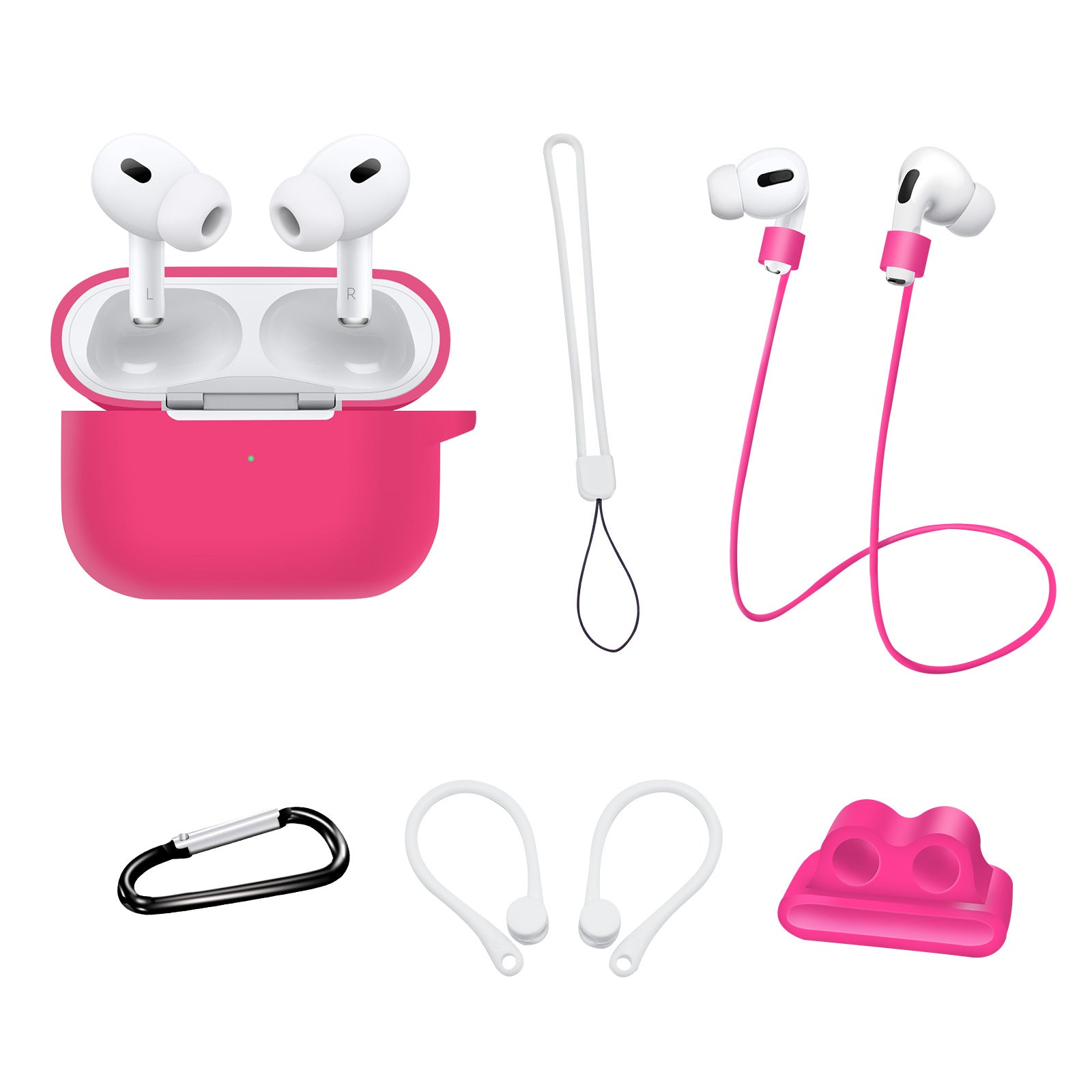 For AirPods Pro 2 Silicone Cover Neck Rope Hanging Buckle Ear Hook 6-in-1 Anti-lost Accessories Kit