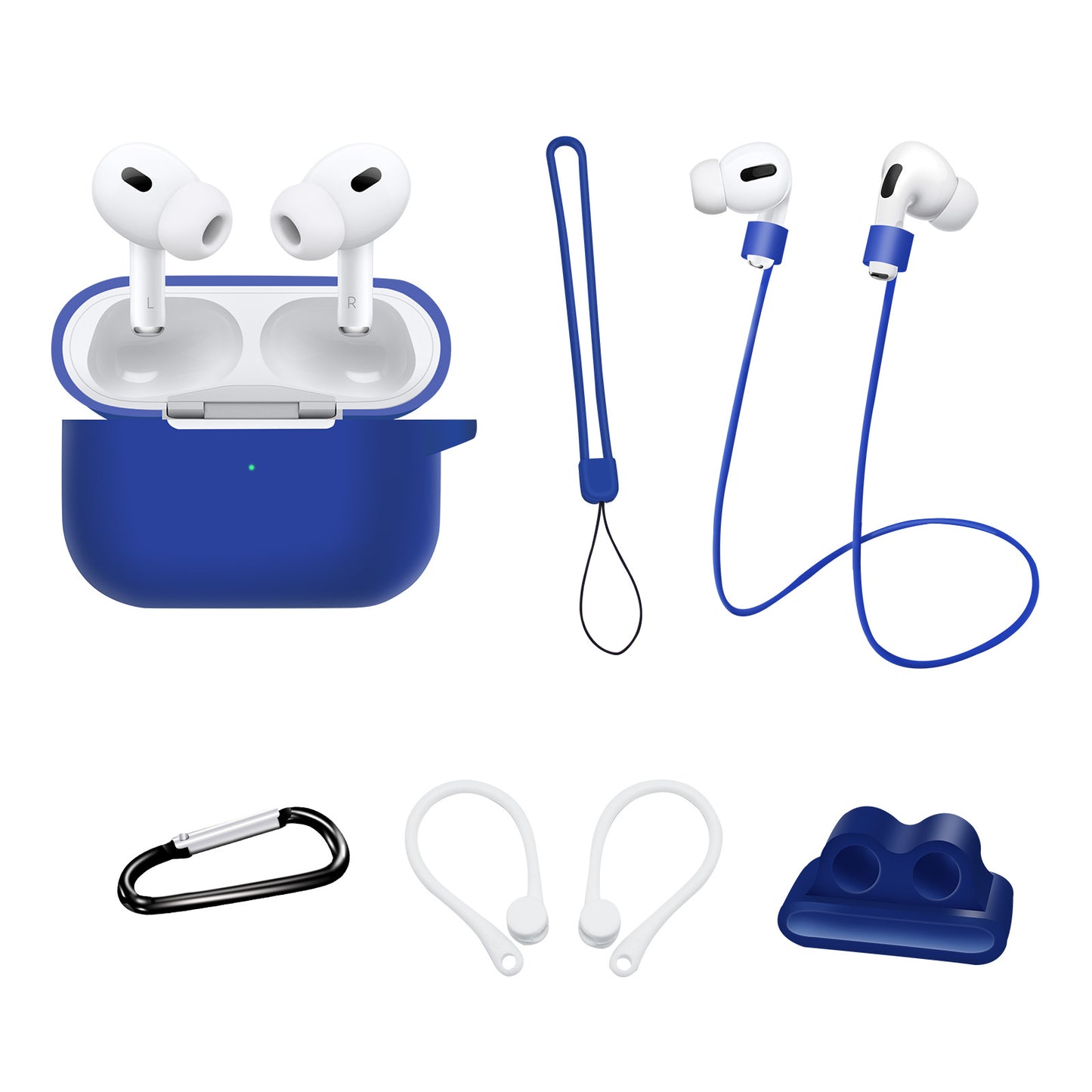 For AirPods Pro 2 Silicone Cover Neck Rope Hanging Buckle Ear Hook 6-in-1 Anti-lost Accessories Kit