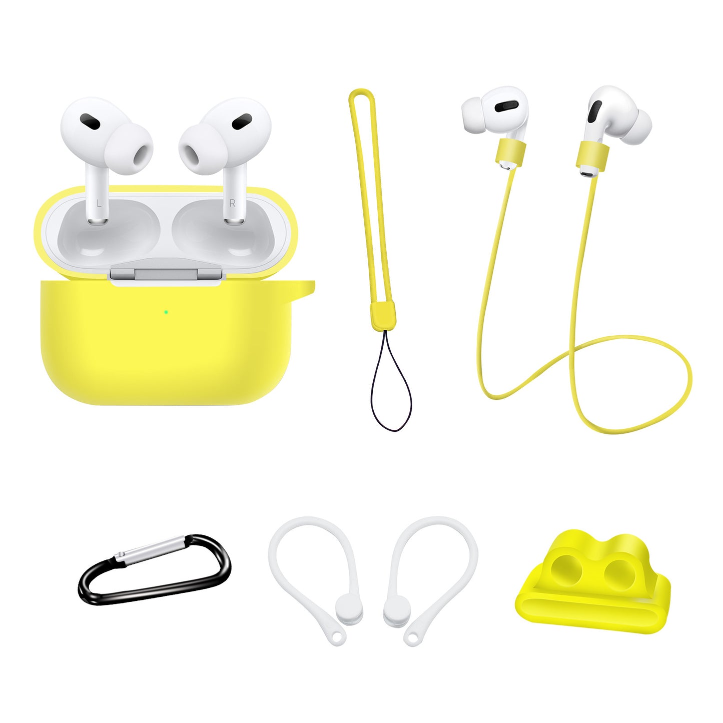 For AirPods Pro 2 Silicone Cover Neck Rope Hanging Buckle Ear Hook 6-in-1 Anti-lost Accessories Kit