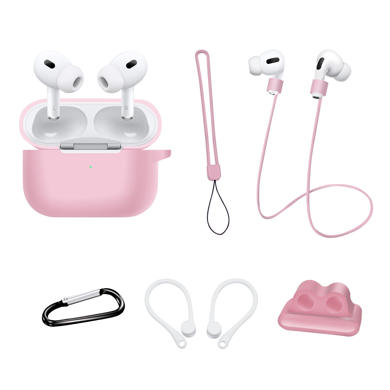 For AirPods Pro 2 Silicone Cover Neck Rope Hanging Buckle Ear Hook 6-in-1 Anti-lost Accessories Kit