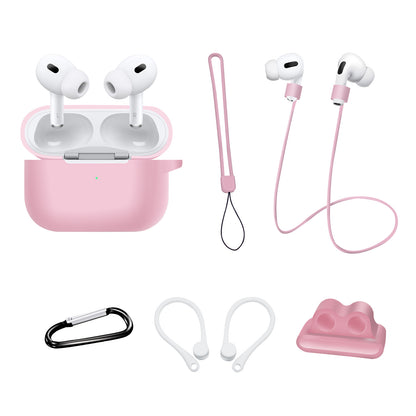 For AirPods Pro 2 Silicone Cover Neck Rope Hanging Buckle Ear Hook 6-in-1 Anti-lost Accessories Kit