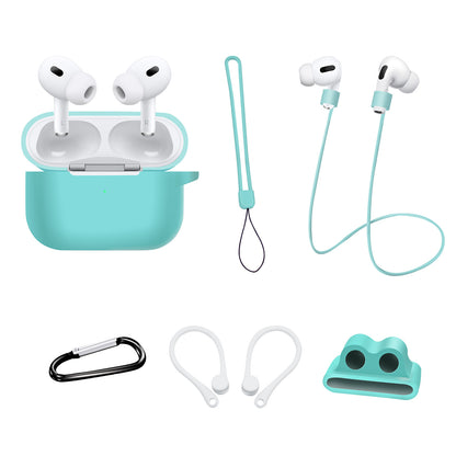 For AirPods Pro 2 Silicone Cover Neck Rope Hanging Buckle Ear Hook 6-in-1 Anti-lost Accessories Kit