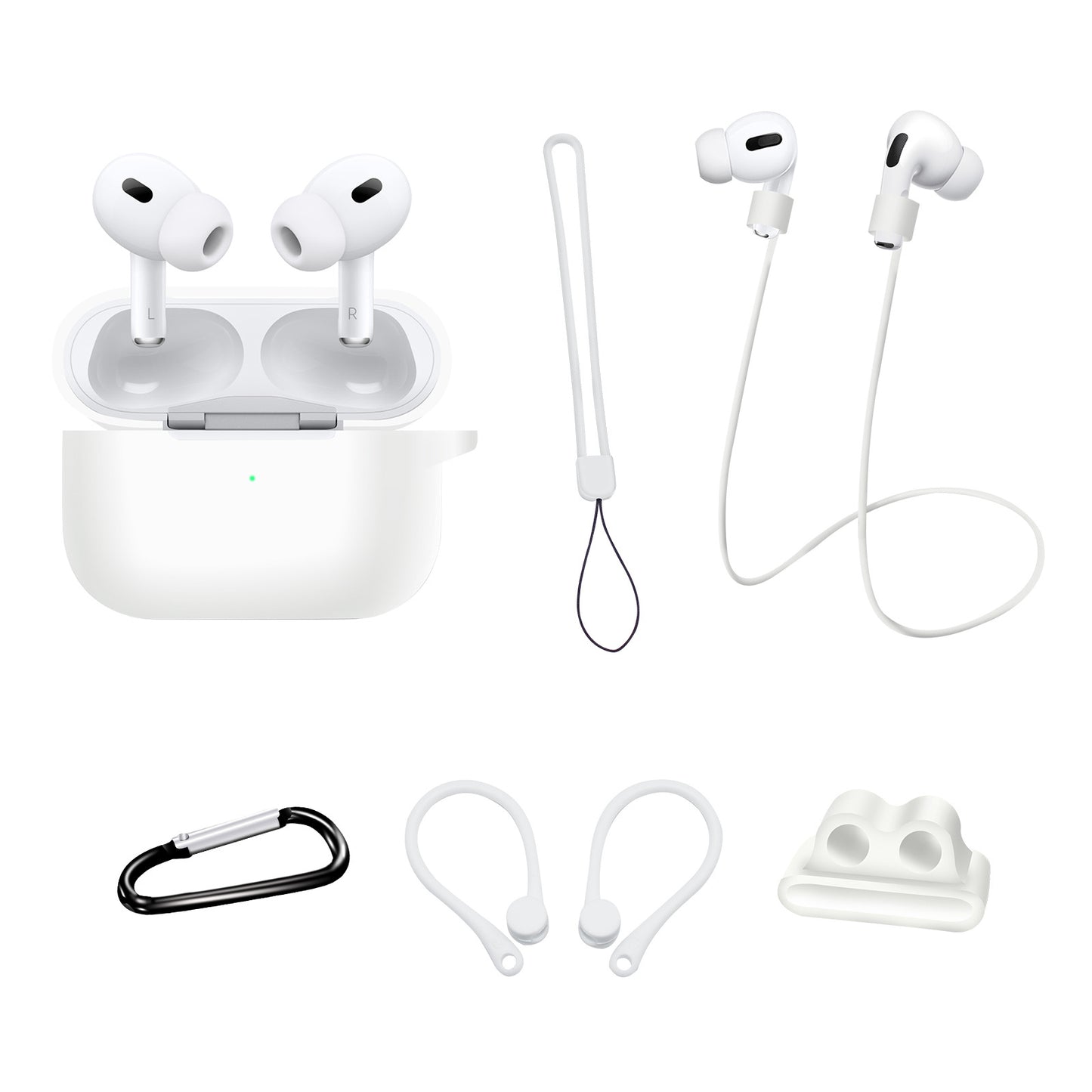 For AirPods Pro 2 Silicone Cover Neck Rope Hanging Buckle Ear Hook 6-in-1 Anti-lost Accessories Kit