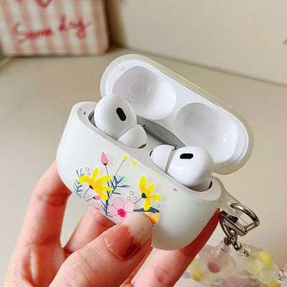 Luminous TPU Case for AirPods Pro 2 Charging Case Cover Pattern Printing Headset Cover with Wrist Strap