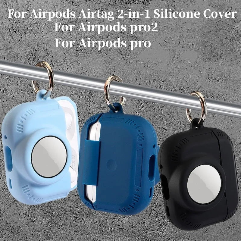 For AirPods Pro 2 + AirTag 2-in-1 Silicone Protective Cover Anti-drop Case with Ring Buckle