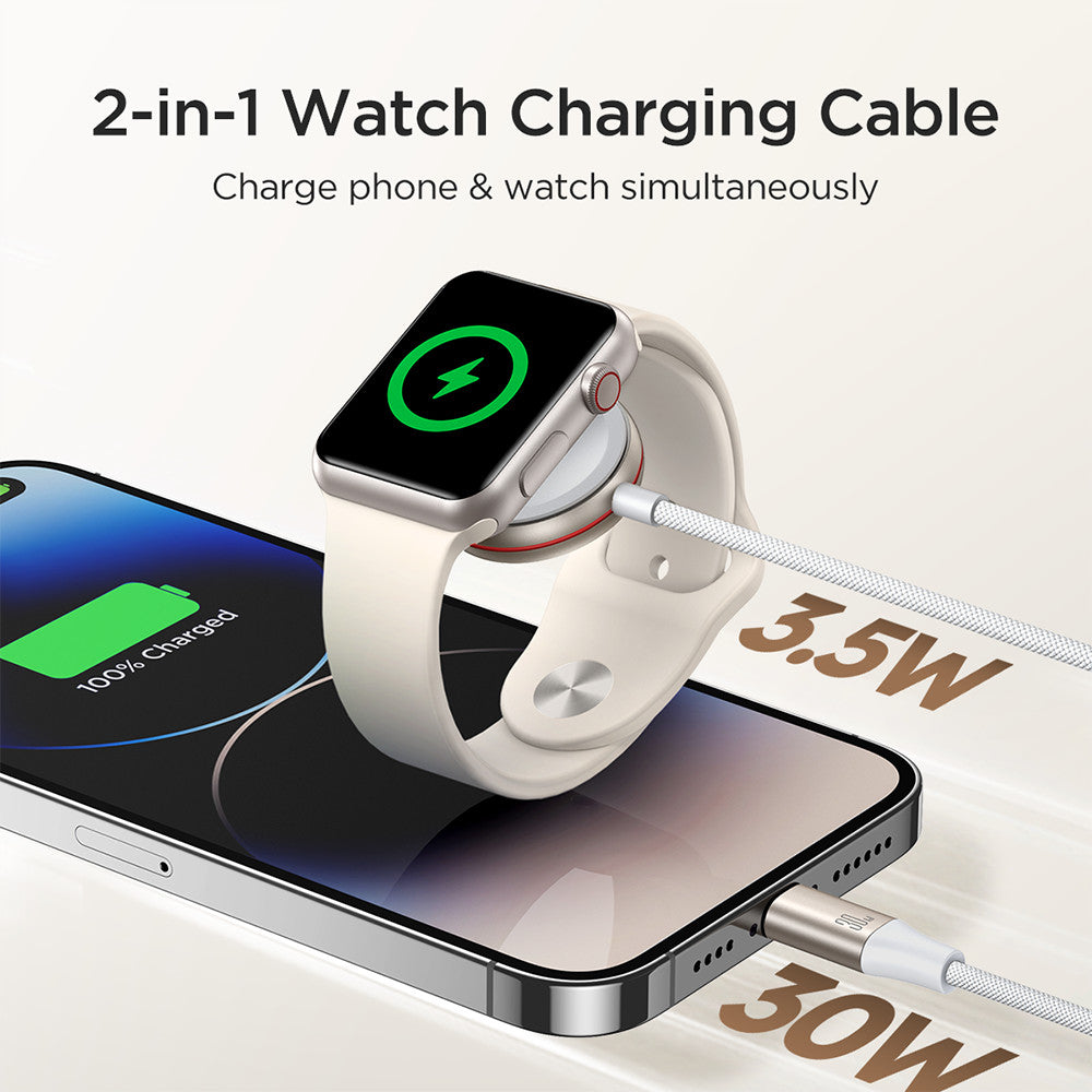 JOYROOM S-IW012 2 in 1 1.5m USB-C to Watch Magnetic Charger + 1.5m PD 30W Fast Charging Cable for Apple Watch  /  iPhone  /  iPad