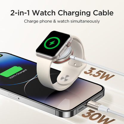 JOYROOM S-IW012 2 in 1 1.5m USB-C to Watch Magnetic Charger + 1.5m PD 30W Fast Charging Cable for Apple Watch  /  iPhone  /  iPad