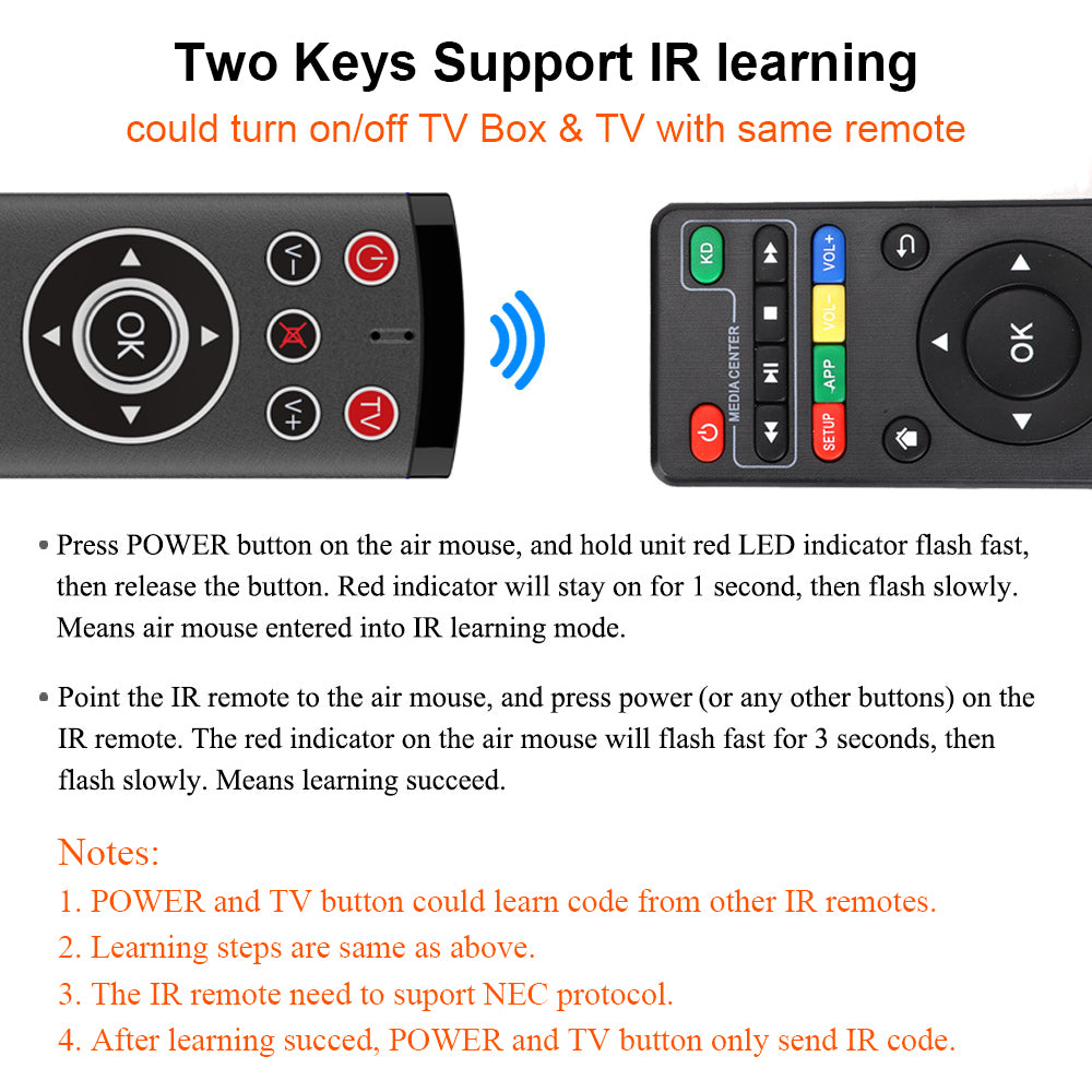 T1-PRO-TV 2-Key IR Learing Function Air Mouse Smart Wireless Remote Control with Microphone for Android TV Box / Stick