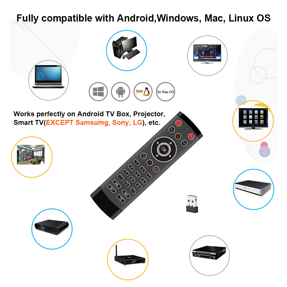 T1-PRO-TV 2-Key IR Learing Function Air Mouse Smart Wireless Remote Control with Microphone for Android TV Box / Stick