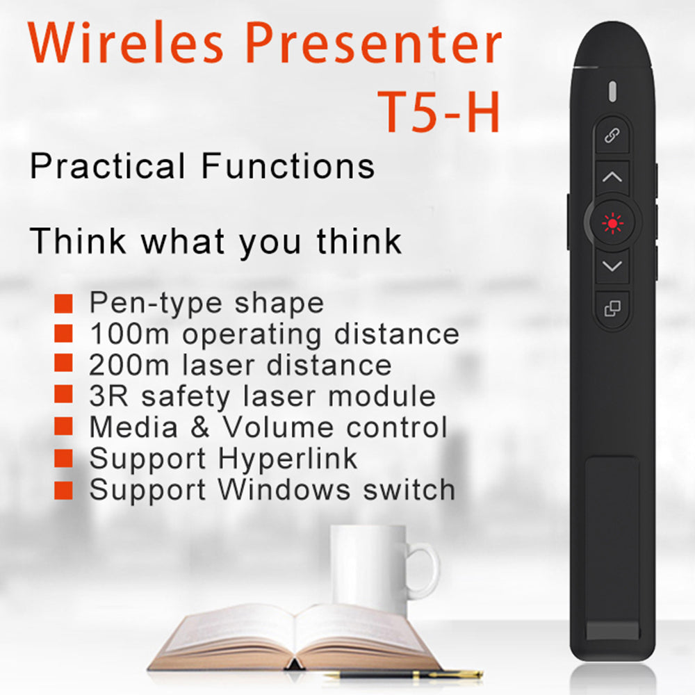 T5-H-A 2.4G Wireless Presenter Remote PowerPoint Office Presentation Clicker with Volume Control, Laser Pointer