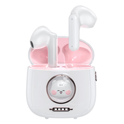 i18M Bluetooth 5.3 Wireless Earphone Dual Mic HD Calling Noise Reduction Earbud with Cartoon Kitten Charging Case