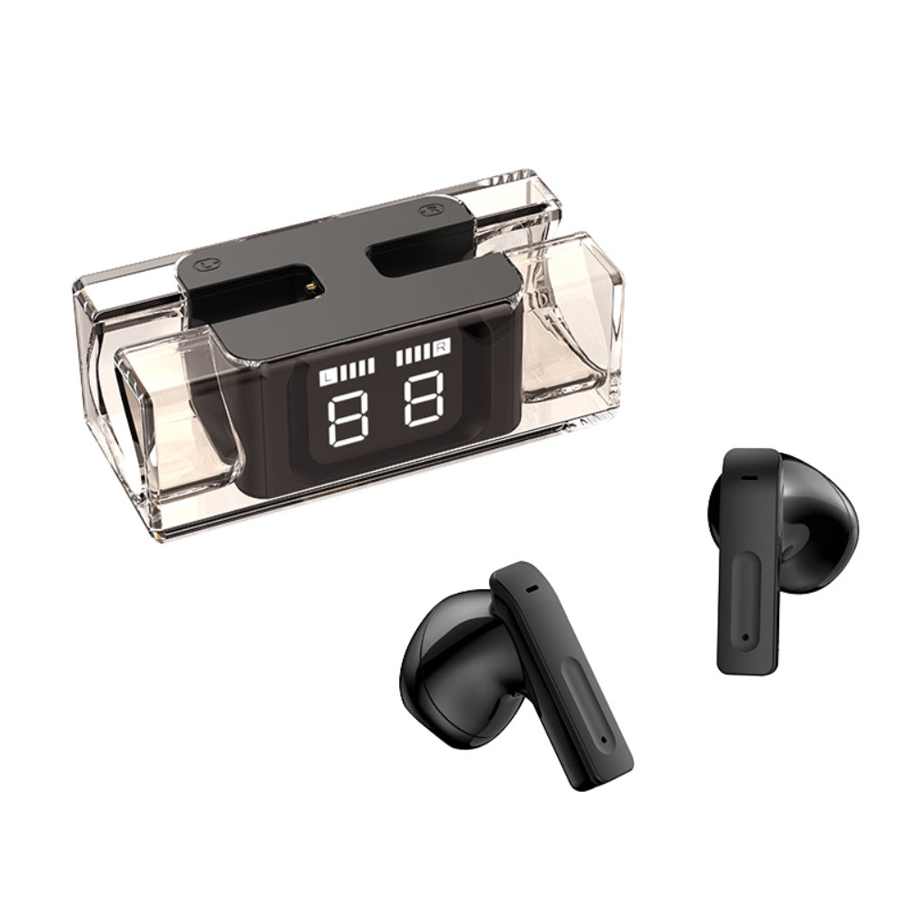 E90 Transparent Design TWS Wireless Bluetooth 5.3 Earphone Digital Display Stereo Music Touch Headset