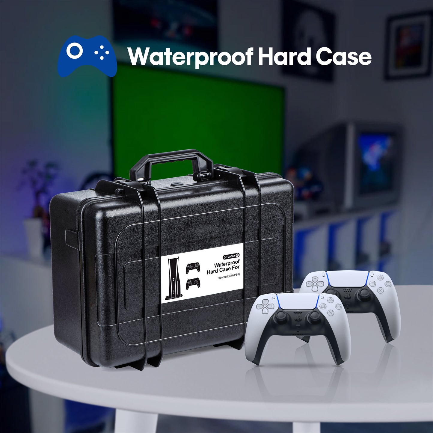 DEVASO For Sony PlayStation 5 Portable Waterproof Anti-shock PP Storage Box Game Console Dual Gamepad Carrying Case