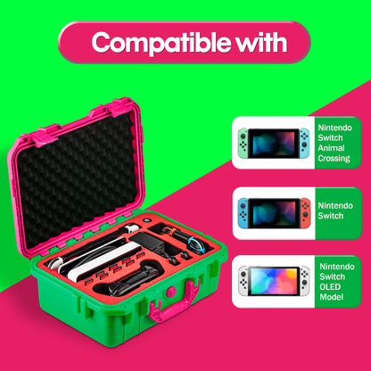 DEVASO For Nintendo Switch Travel Box Waterproof Carrying Case Soft Lining Hard Case, Color Splicing