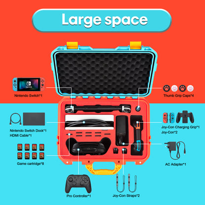 DEVASO For Nintendo Switch Travel Box Waterproof Carrying Case Soft Lining Hard Case, Color Splicing