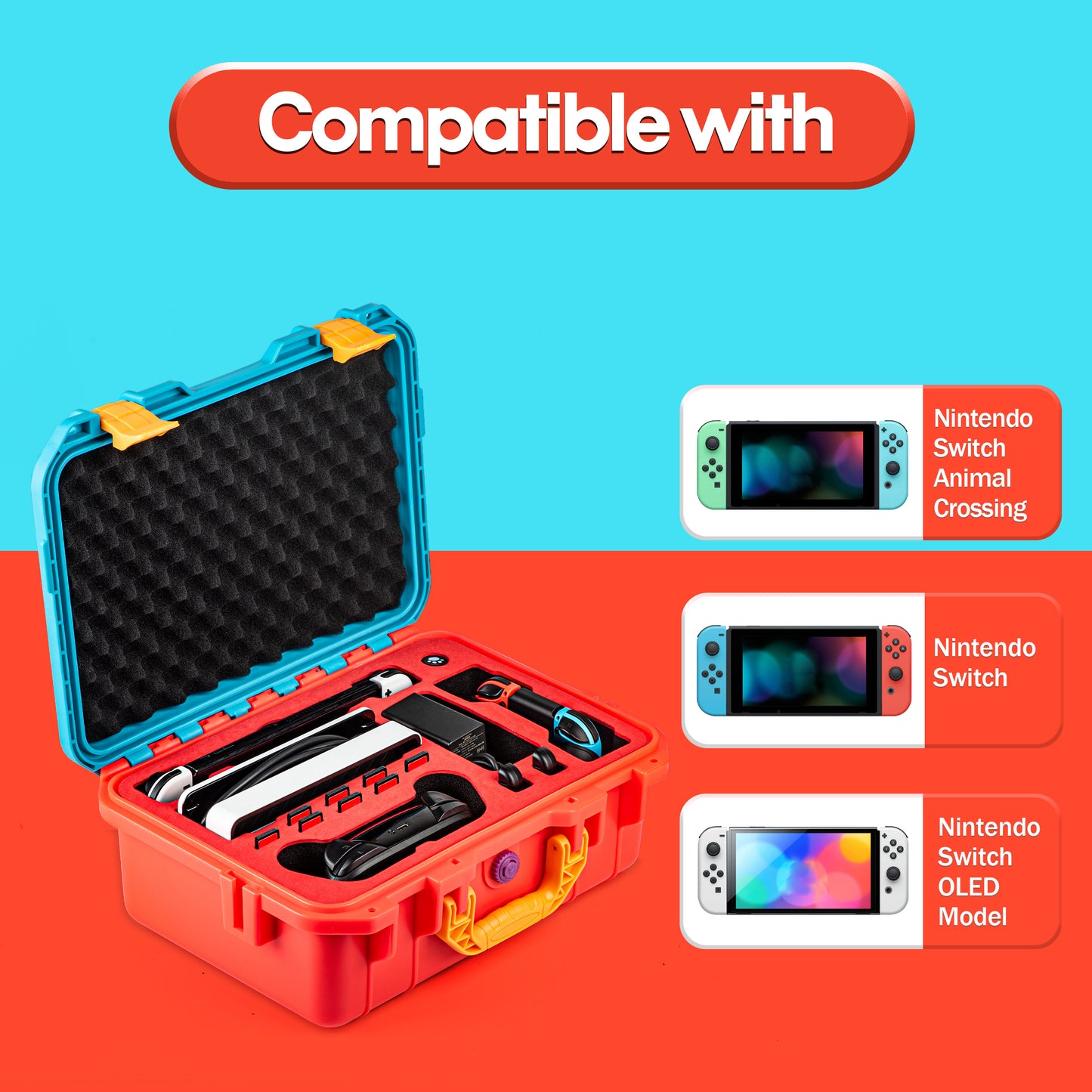 DEVASO For Nintendo Switch Travel Box Waterproof Carrying Case Soft Lining Hard Case, Color Splicing