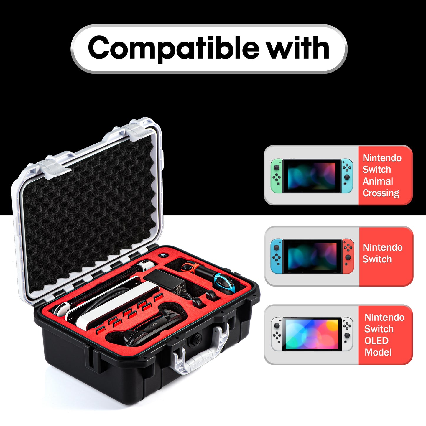 DEVASO For Nintendo Switch Travel Box Waterproof Carrying Case Soft Lining Hard Case, Color Splicing