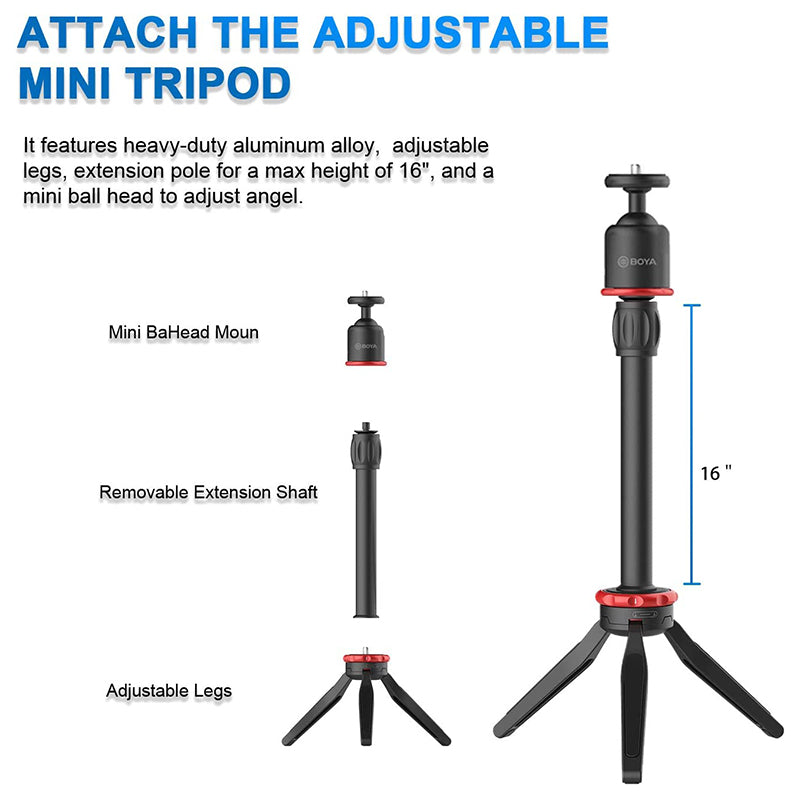 BOYA BY-VG330 Desktop Microphone Tripod Stand Set with Phone Clamp, Cardioid Microphone, Shock-Mount