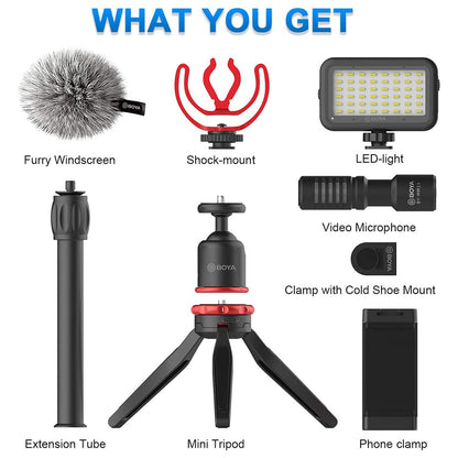 BOYA BY-VG350 Ultimate Smartphone Video Kit with BY-MM1+ Super-cardioid Microphone and LED Light