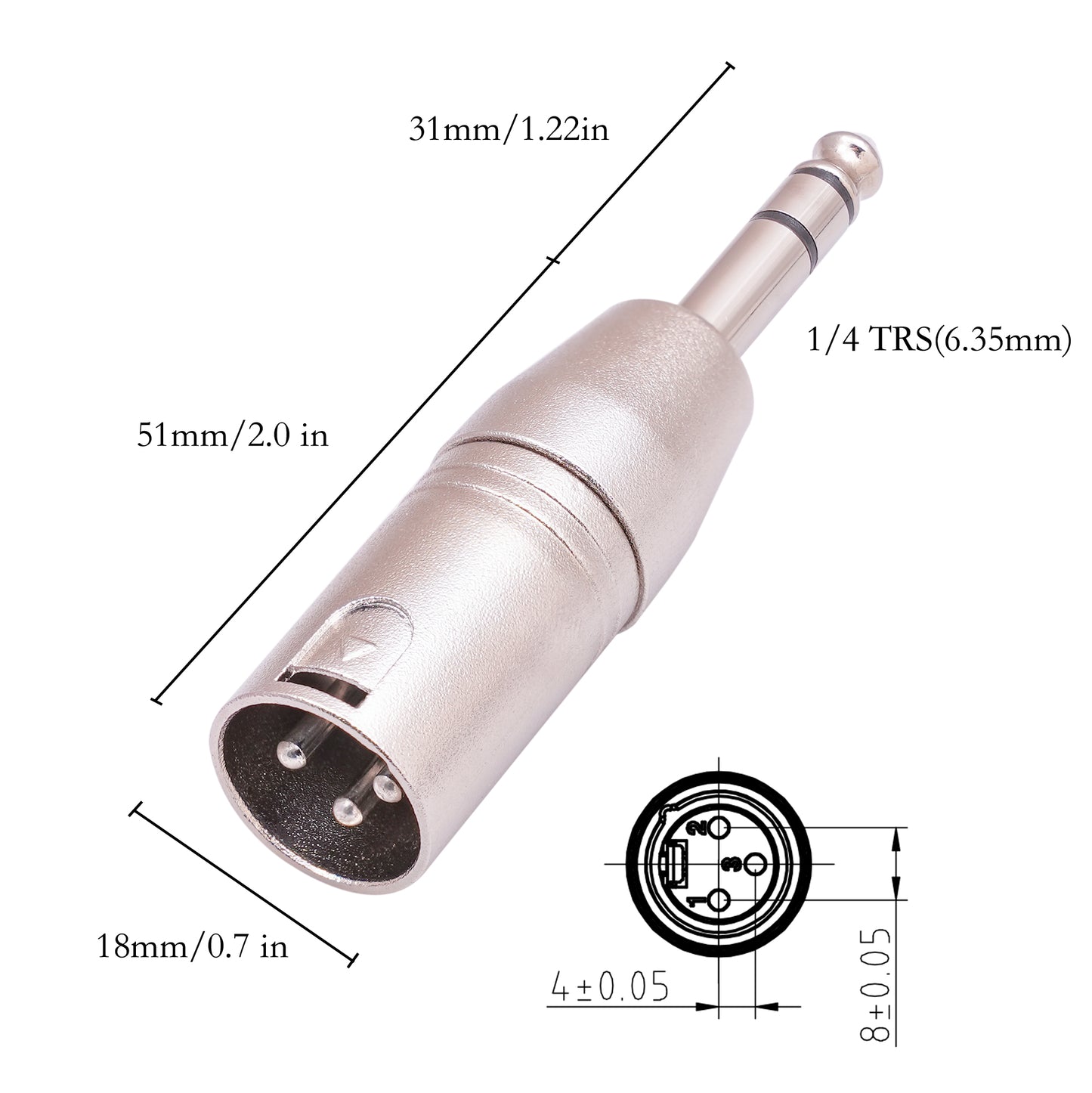 lz1180 6.35mm 1 / 4 Inch Male to XLR 3-Pin Male Audio Adapter Converter for Microphones, Mixers, Headphone Amplifiers