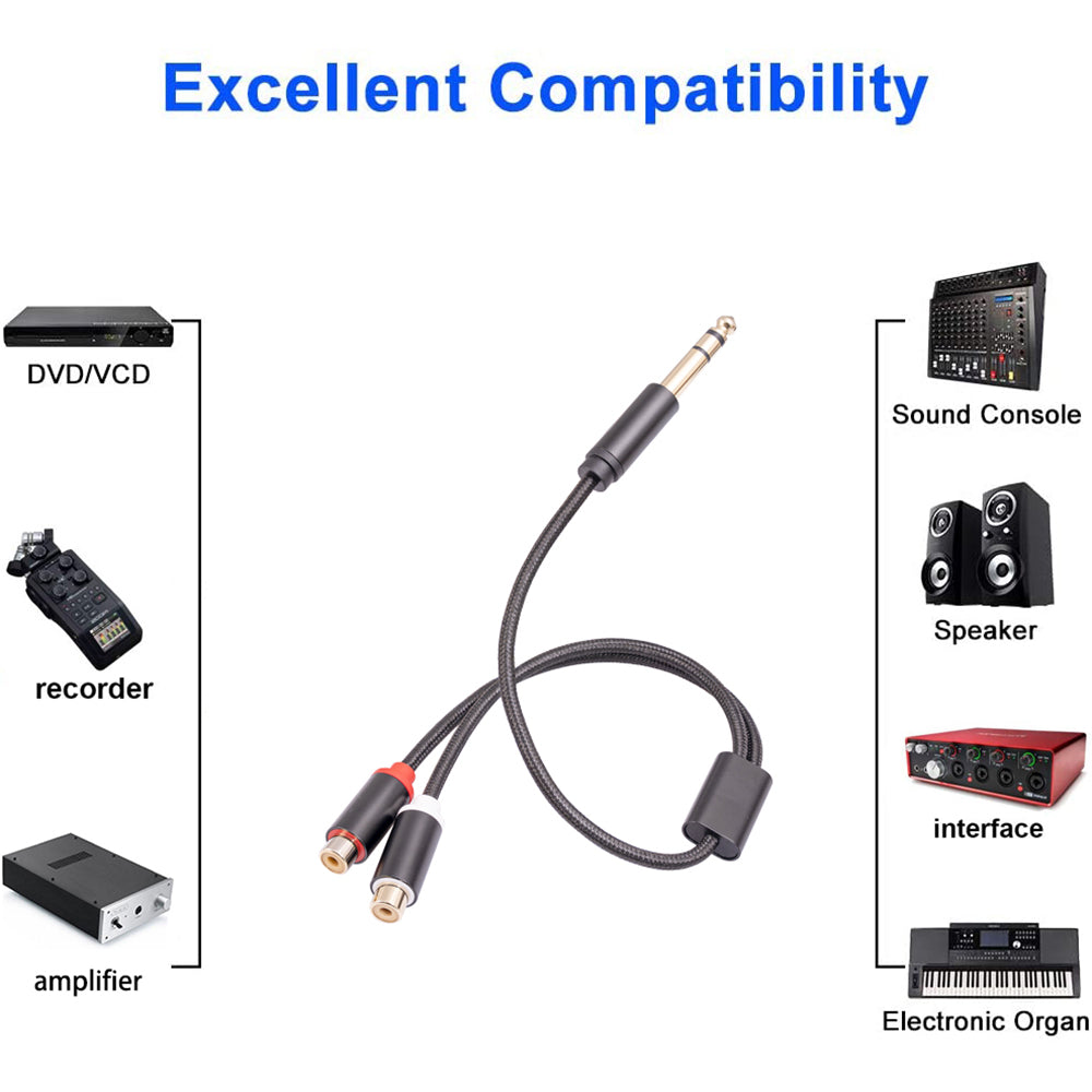 3712 0.3m 6.35mm Male to Dual RCA Female Splitter Cable 1 / 4 Inch Male Stereo to 2 RCA Female Adapter Line