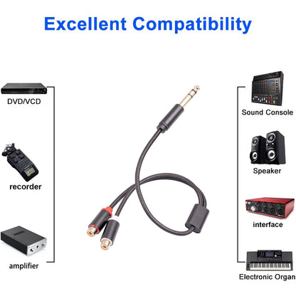 3712 0.3m 6.35mm Male to Dual RCA Female Splitter Cable 1 / 4 Inch Male Stereo to 2 RCA Female Adapter Line