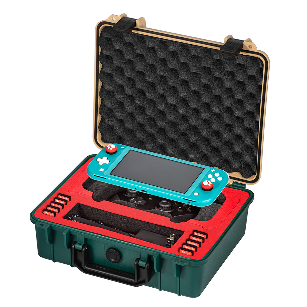 DEVASO GY227 Waterproof Storage Box for Nintendo Switch Game Console Accessories Carrying Case, Gold Green