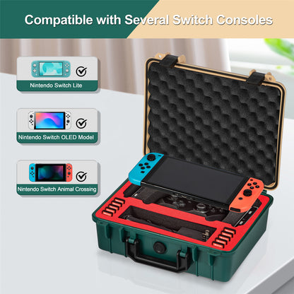 DEVASO GY227 Waterproof Storage Box for Nintendo Switch Game Console Accessories Carrying Case, Gold Green