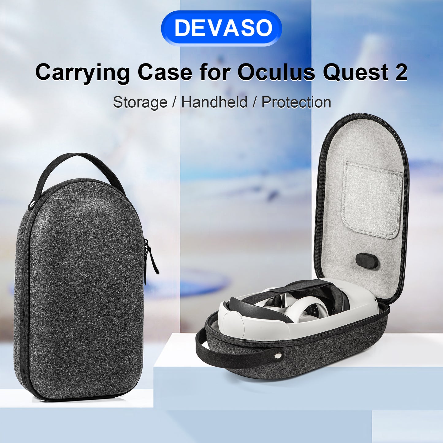 DEVASO For Oculus Quest2 / Meta Quest 3 VR Glasses Storage Bag Shockproof Felt Carrying Case