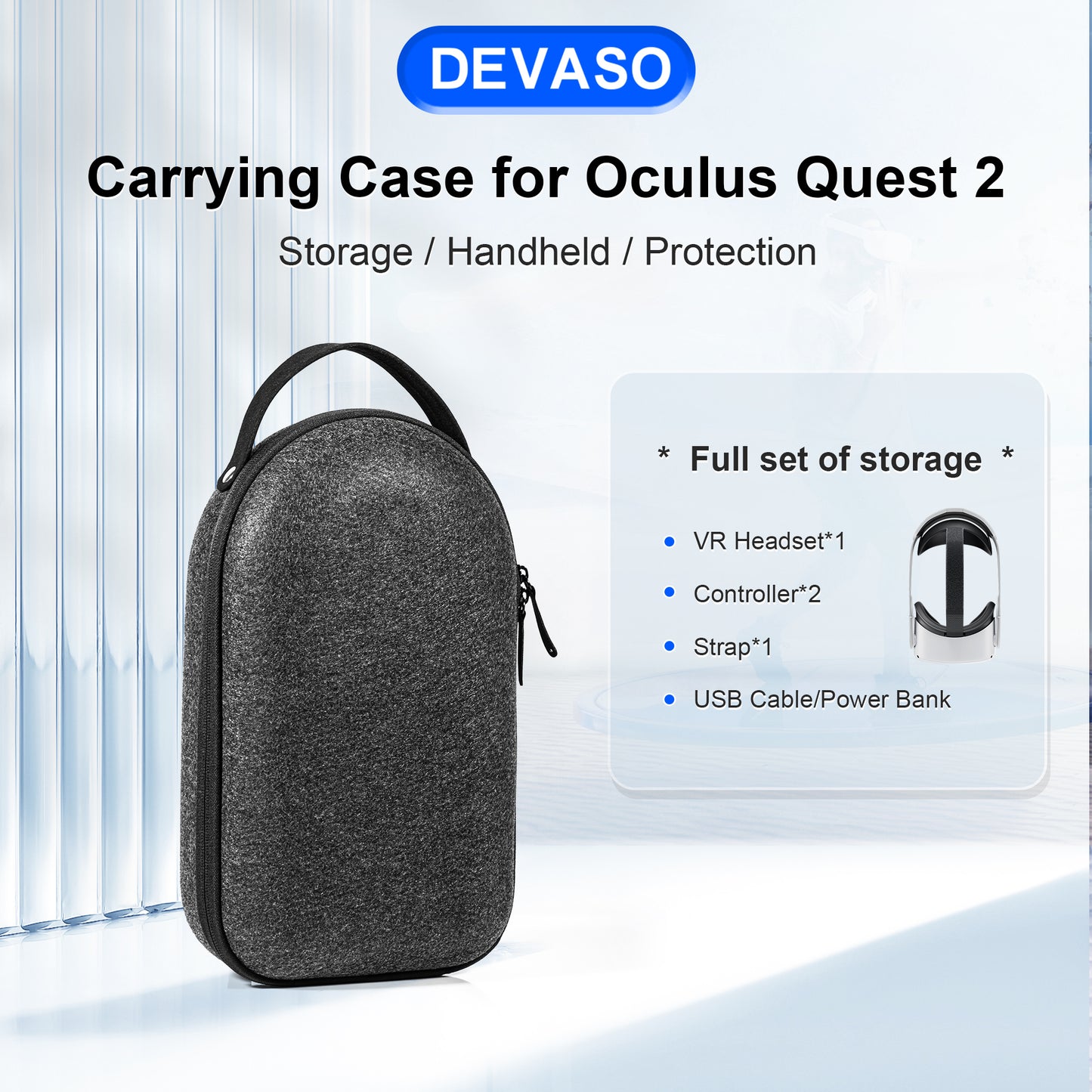 DEVASO For Oculus Quest2 / Meta Quest 3 VR Glasses Storage Bag Shockproof Felt Carrying Case