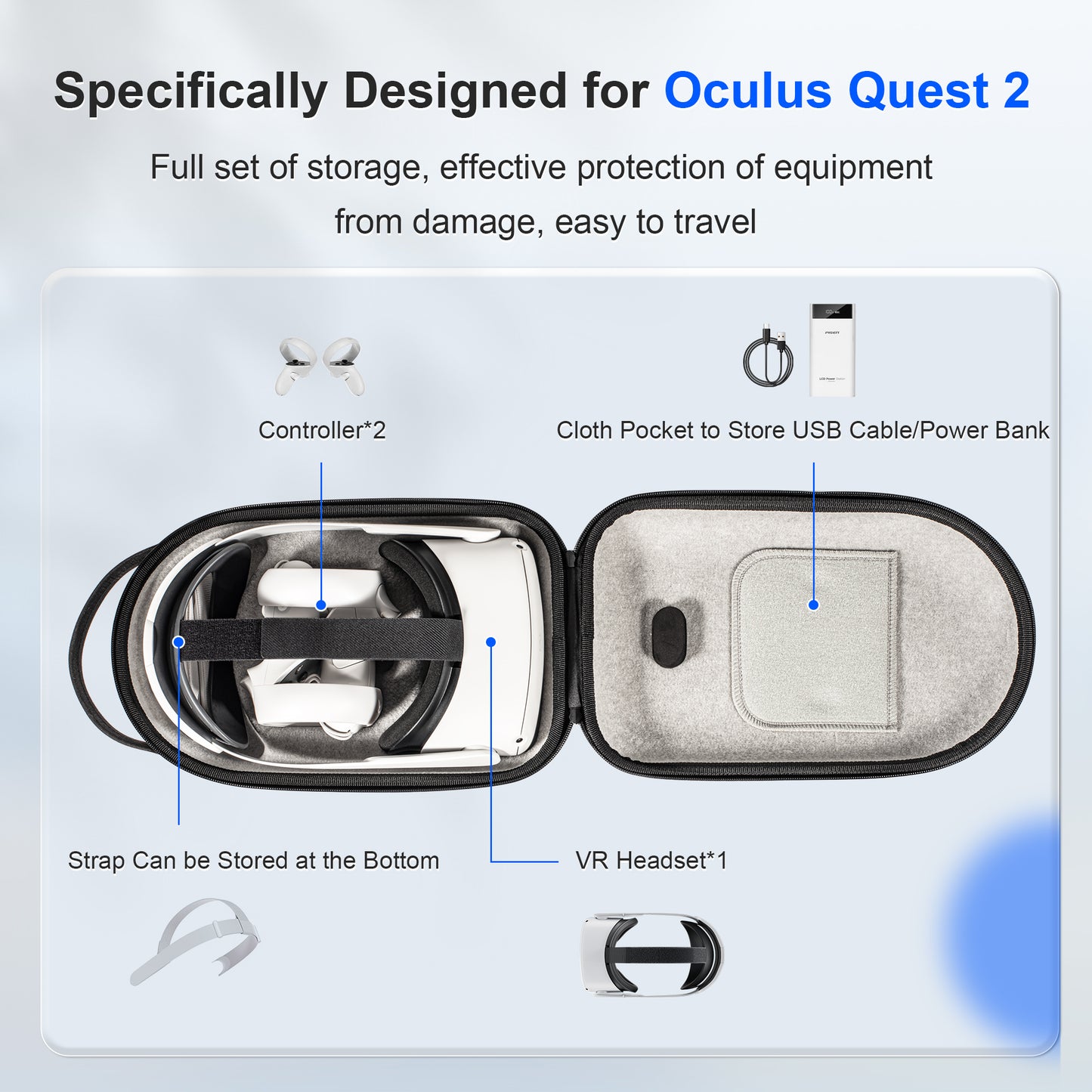 DEVASO For Oculus Quest2 / Meta Quest 3 VR Glasses Storage Bag Shockproof Felt Carrying Case