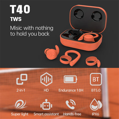 T40 Ear Hook Wireless Earphone IPX6 Waterproof Hands-free Touch Control Bending Sports Earbuds