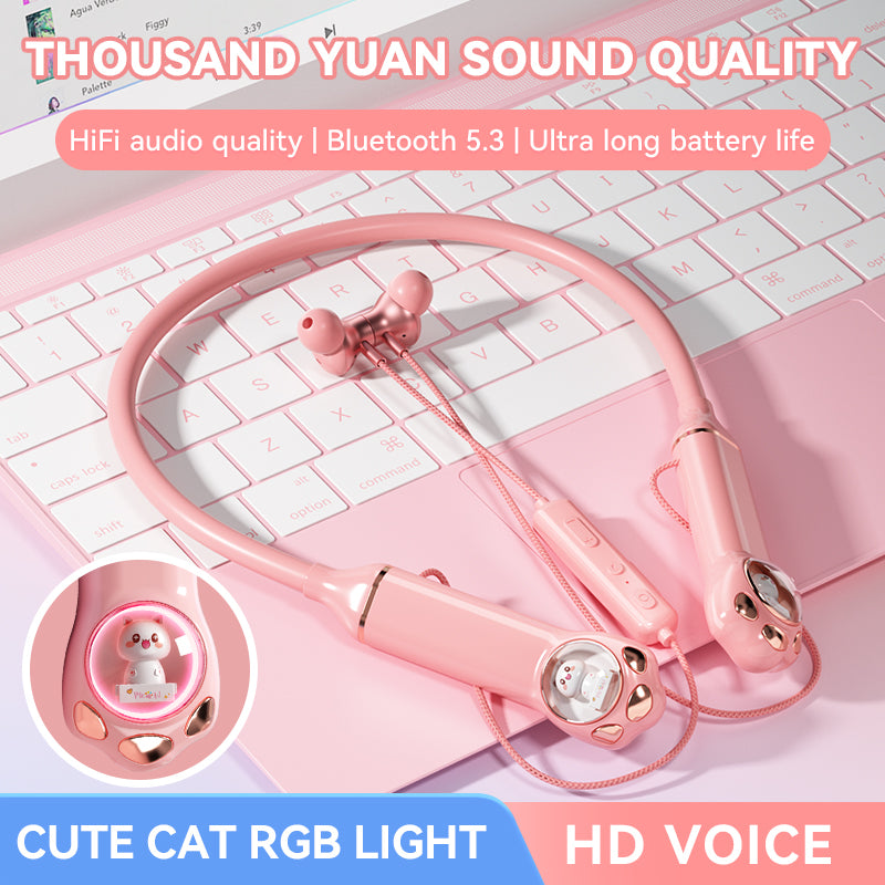 K1692 Neck-mounted Noise Canceling Bluetooth Earphone Cat Space Capsule RGB Light  Wireless headphone