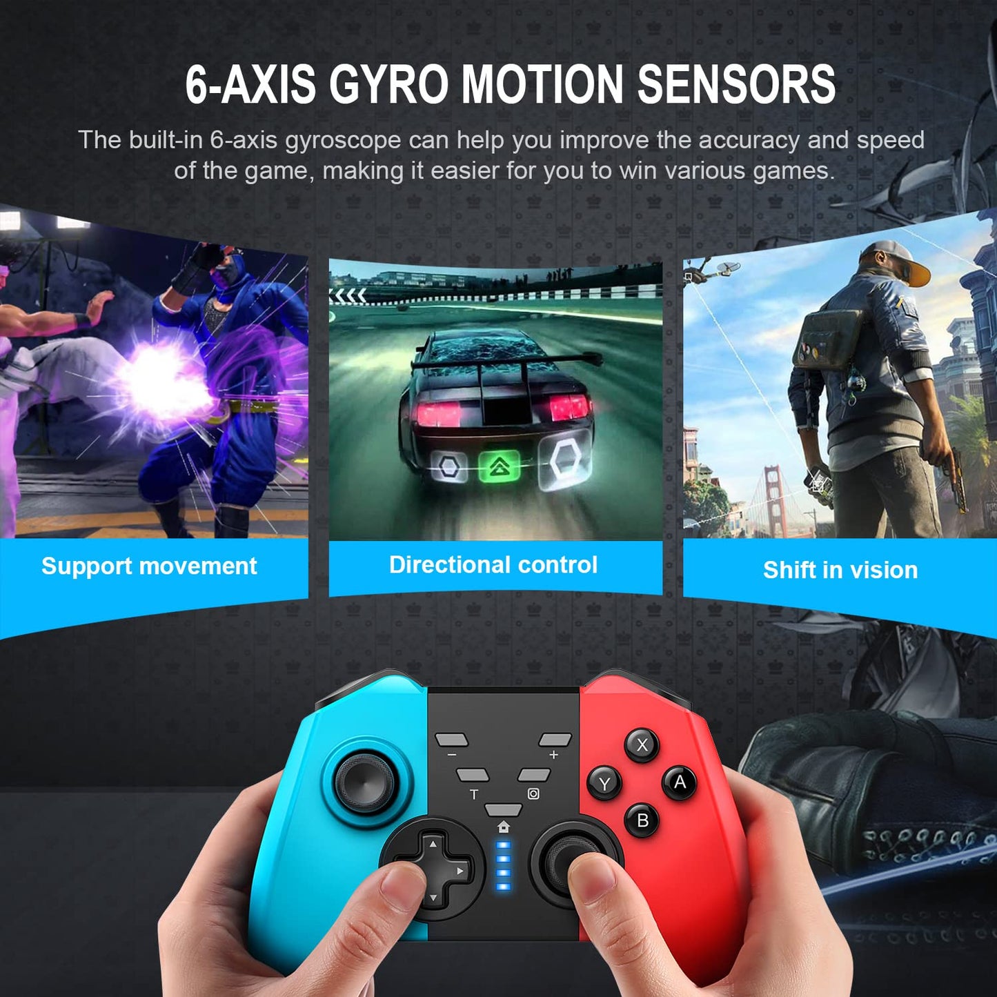 8592 Wireless Gaming Controller for Switch Bluetooth Gamepad Supports Wake-up SWH Console with Dual-Vibration