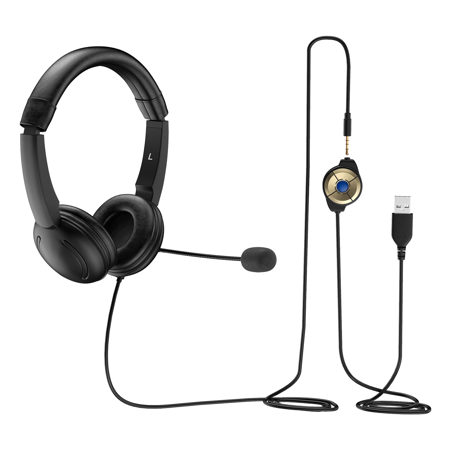 OY359 3.5mm / USB Jack 2-in-1 Computer Headset Noise Canceling PC Headphone with Controller